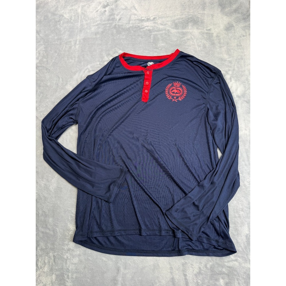 Ecko Unltd Henley T Shirt Men XL Navy Blue Lightweight Long Sleeve Logo Pullover